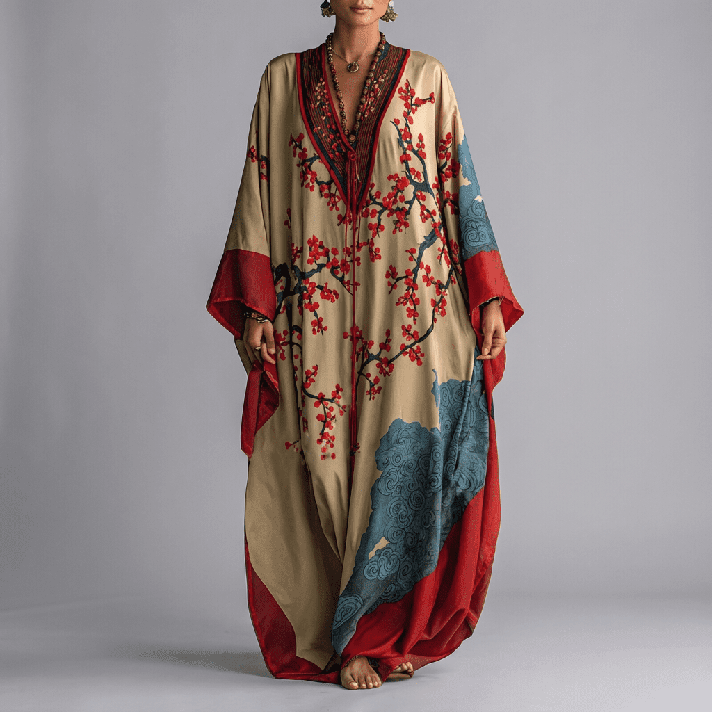 Blossom Batwing Sleeve Maxi Dress for Women, Plus Size