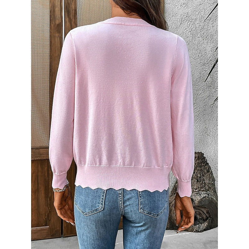 Scalloped Button-Front Cardigan for Women