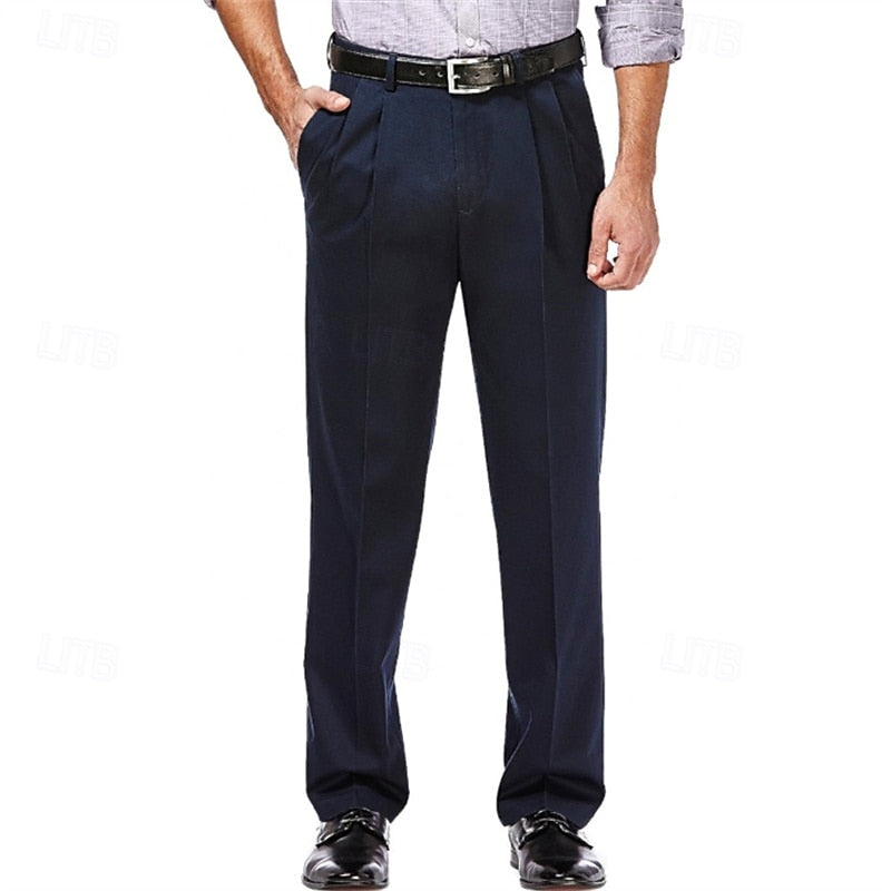 Pleated Straight-Leg Dress Trousers for Men, Plus Size