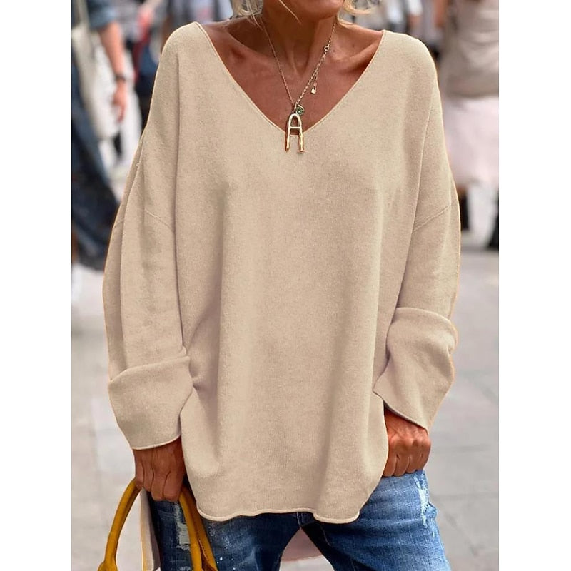 Relaxed V-Neck Pullover for Women