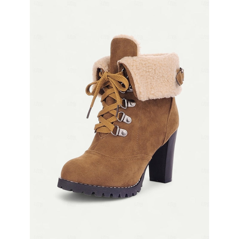 Fur-Trimmed Lace-Up Winter Boots for Women
