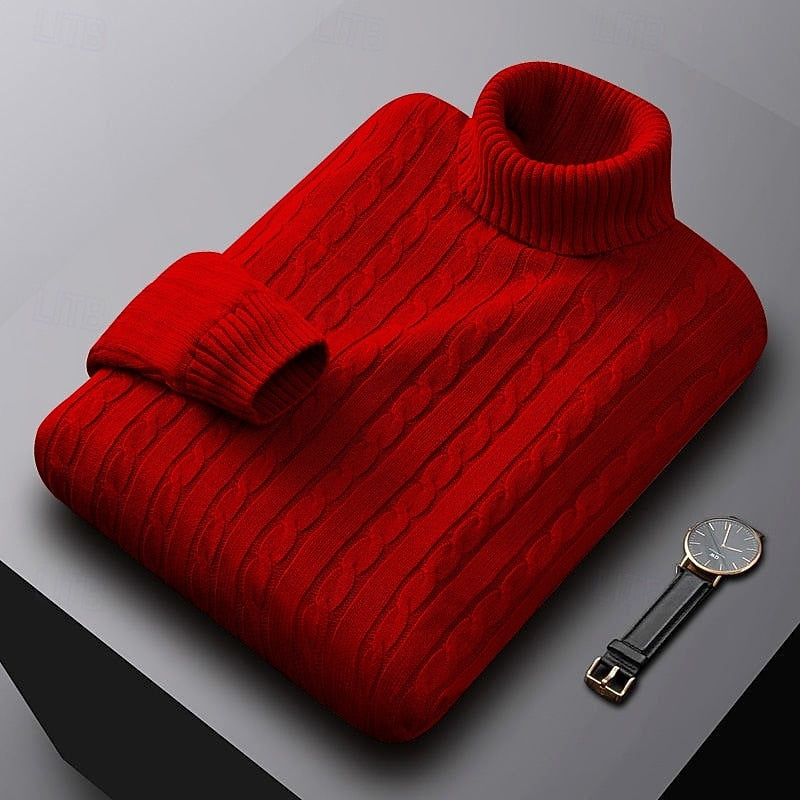 Cable Knit Turtleneck Sweater for Men, Plus Size