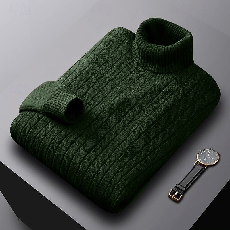 Cable Knit Turtleneck Sweater for Men, Plus Size
