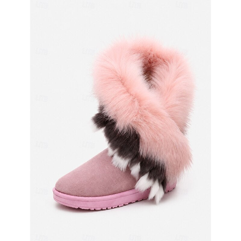 Fluffy-Trimmed Winter Boots for Women