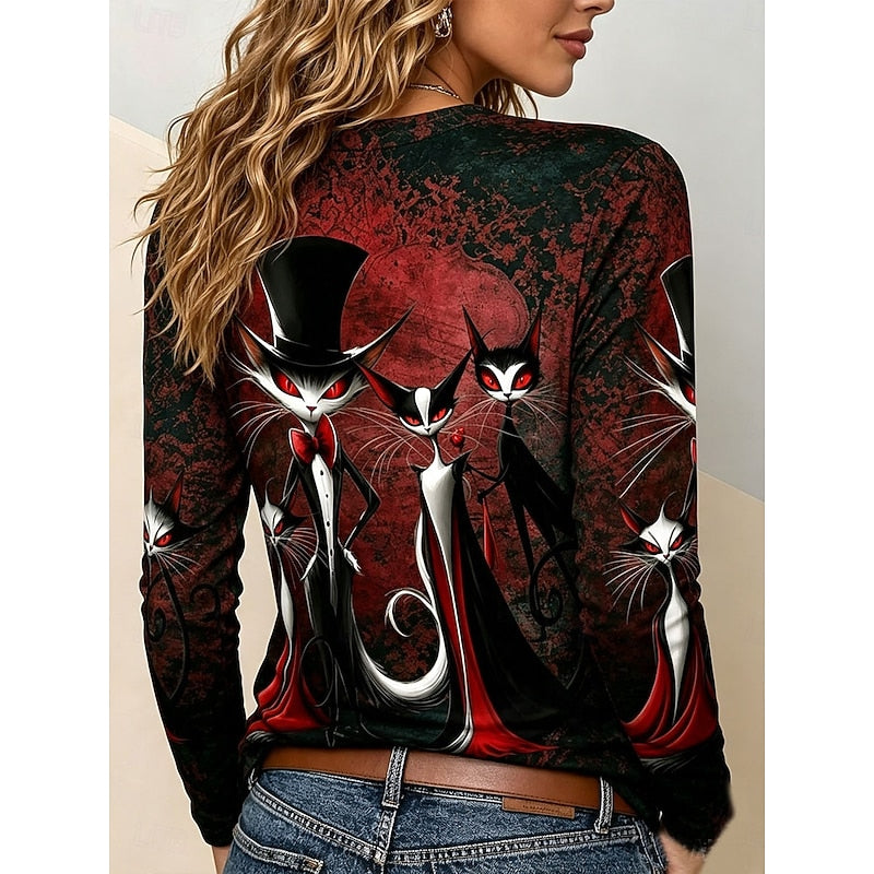 Halloween Gothic Graphic Long-Sleeve Top for Women