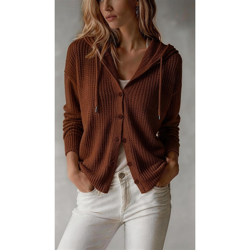 Hooded Button-Front Cardigan for Women, Plus Size