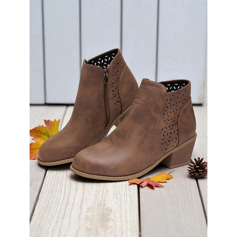 Ladies Cutout Low-Heel Ankle Boots
