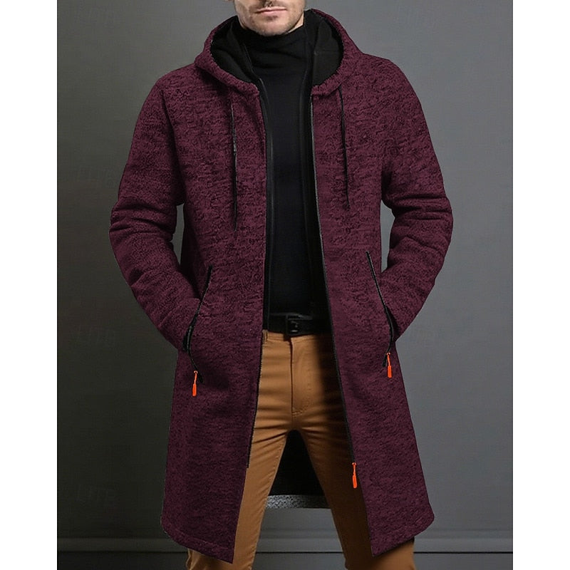 Hooded Longline Coat for Men, Plus Size