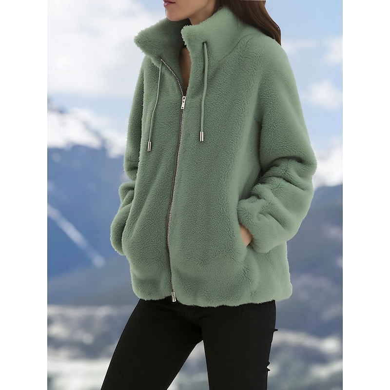 Cozy Zip-Up Coat for Women, Plus Size