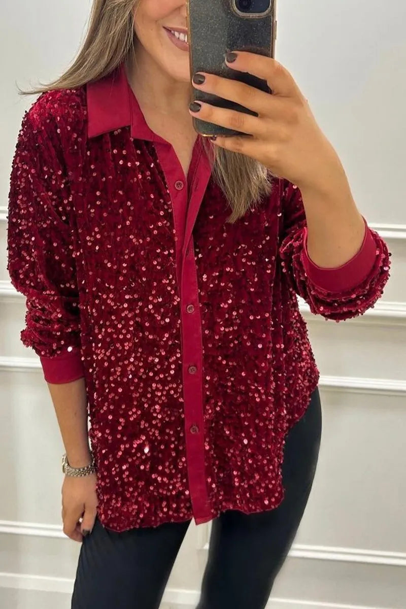 Shimmer Collared Shirt for Women, Elegant Style