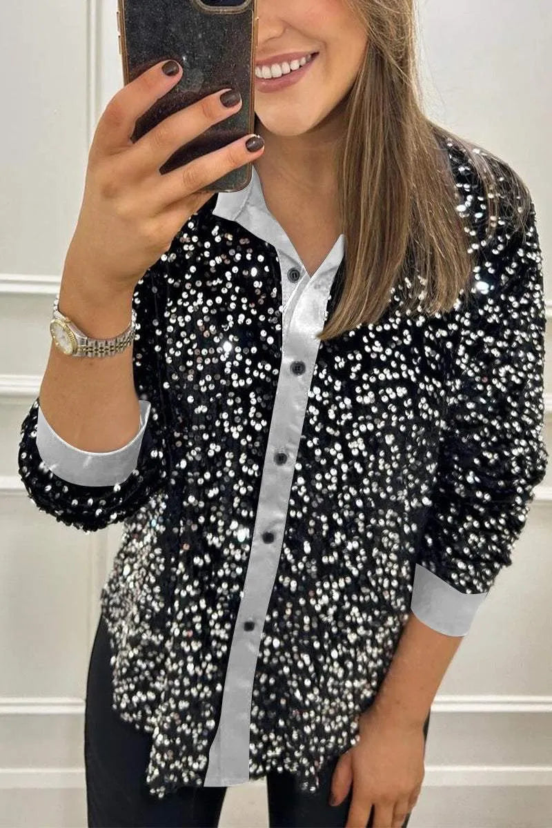 Shimmer Collared Shirt for Women, Elegant Style