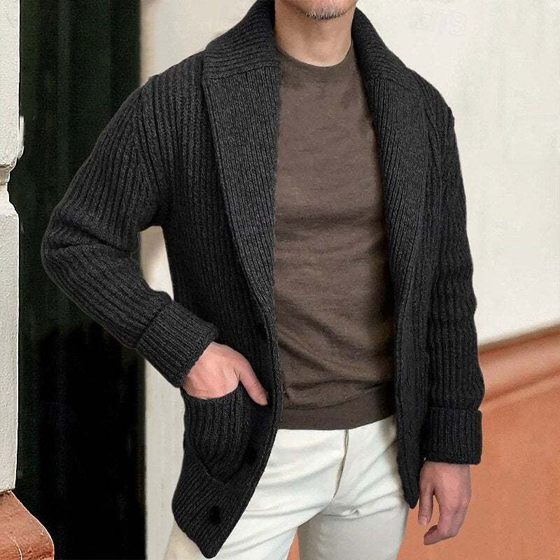 Shawl Collar Ribbed Cardigan for Men