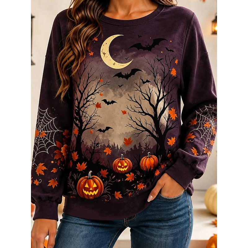 Purple Halloween Moonlit Pumpkin Sweatshirt for Women