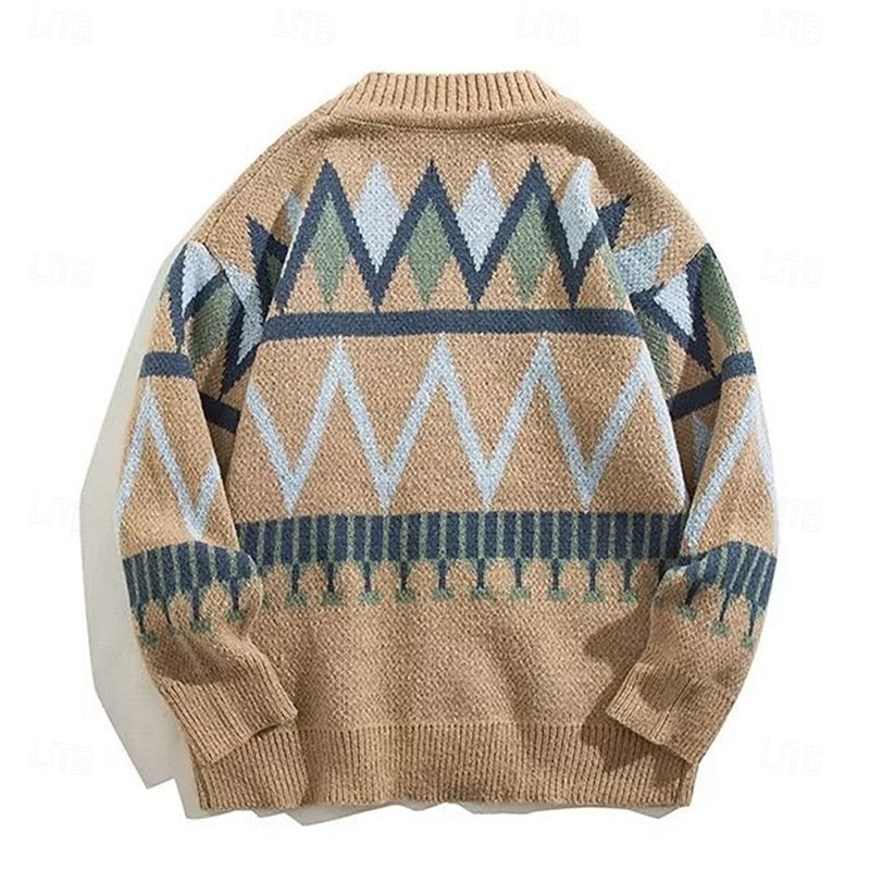 Patterned Button-Up Cardigan for Men, Plus Size