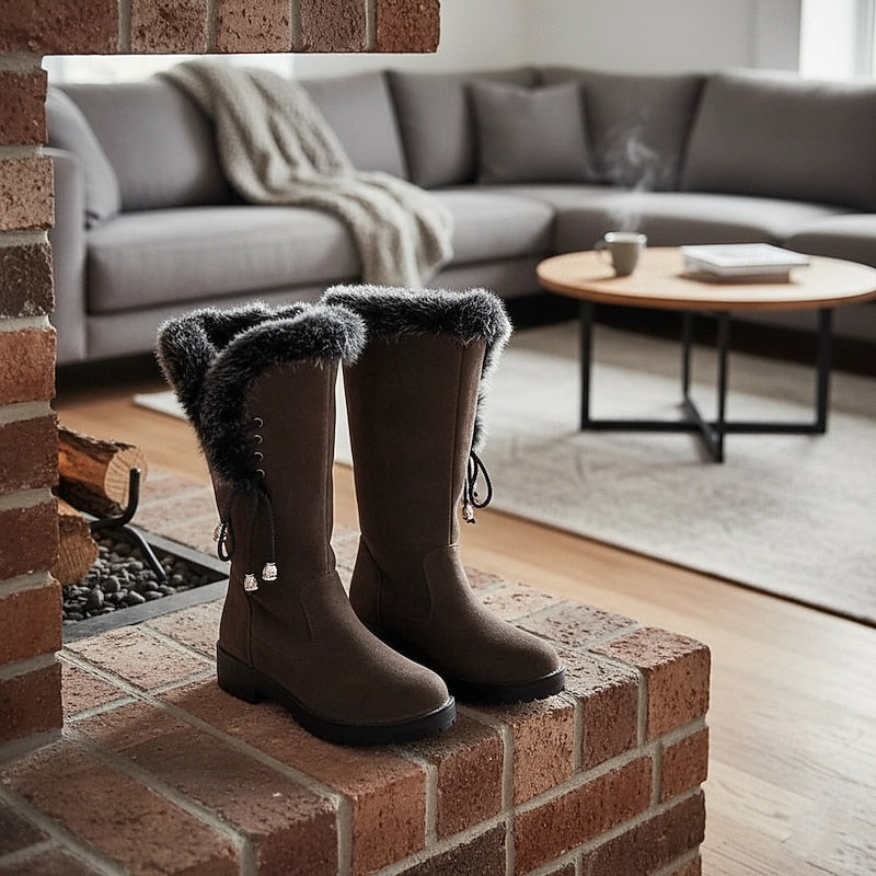 Fur-Trimmed Knee-High Winter Boots for Women