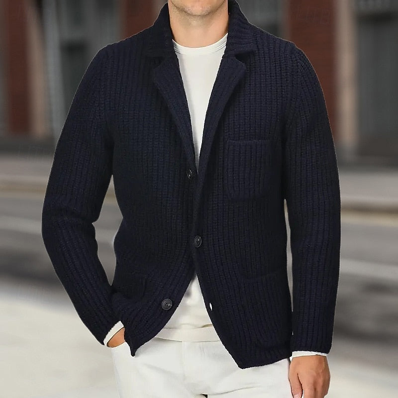 Ribbed Stand-Collar Cardigan for Men, Plus Size