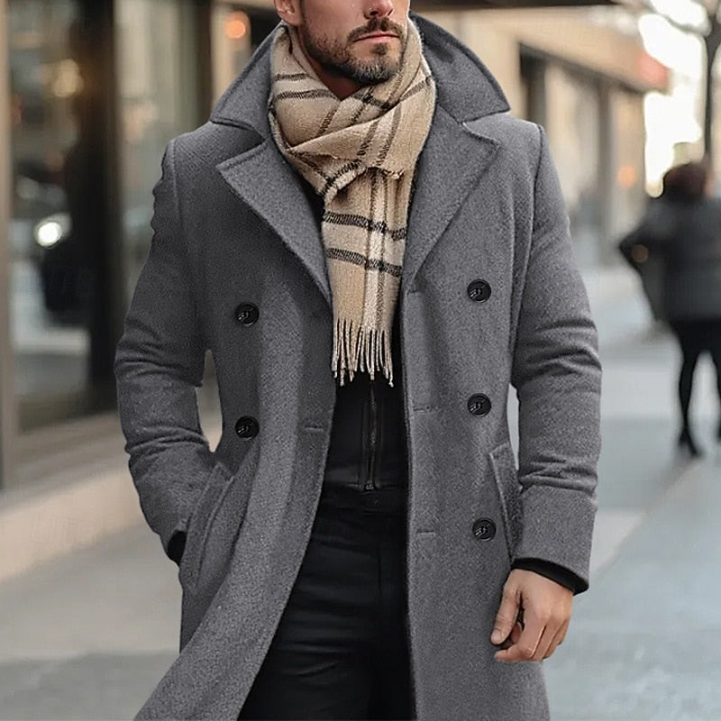 Refined Double-Breasted Overcoat for Men, Plus Size