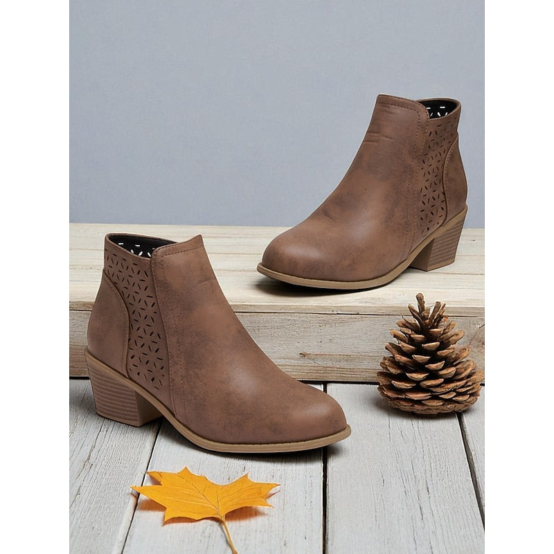 Ladies Cutout Low-Heel Ankle Boots