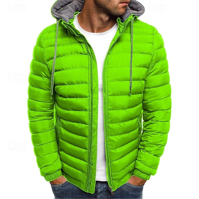 Hooded Quilted Puffer Jacket for Men, Plus Size