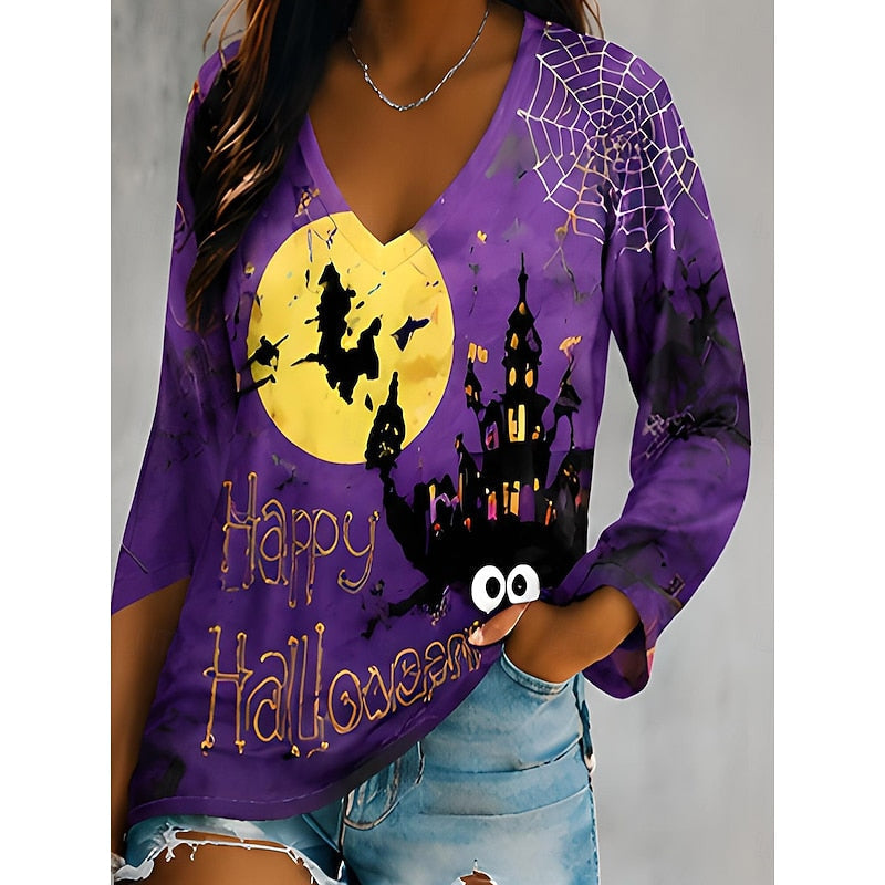 Halloween Graphic V-Neck Top for Women