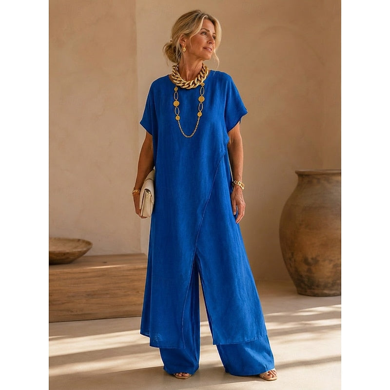 Relaxed Wrap-Front Two-Piece Set for Women, Plus Size