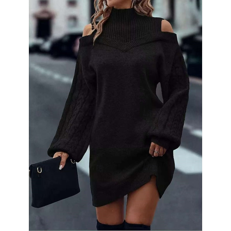 Cold-Shoulder Turtleneck Sweater Dress for Women