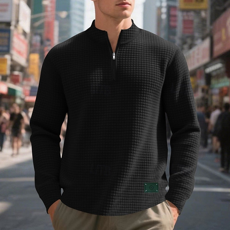 Quarter-Zip Textured Sweatshirt for Men, Plus Size
