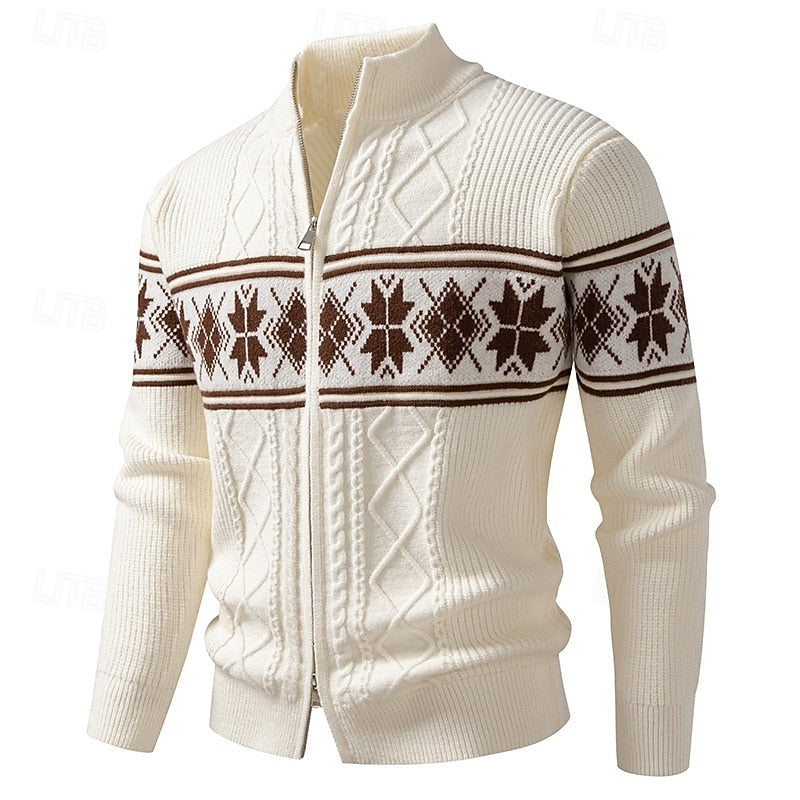 Fair Isle Zip Cardigan for Men, Plus Size