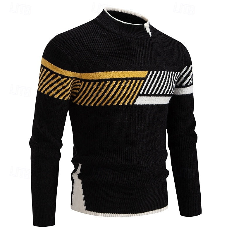 Colour-Block Sweater for Men, Textured Style