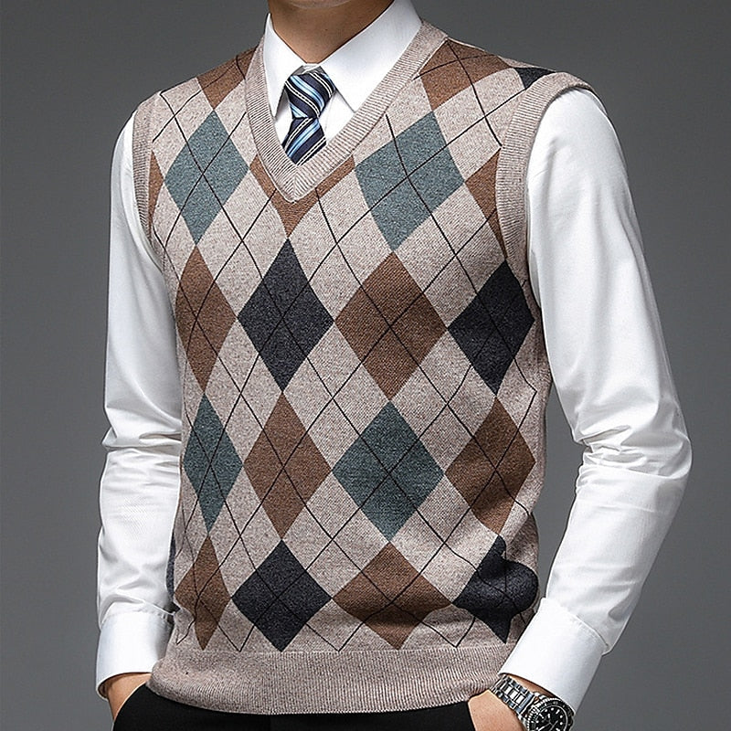 Argyle V-Neck Sweater Vest for Men