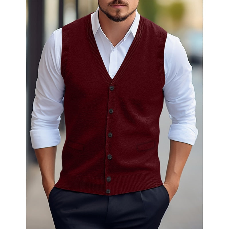 Buttoned V-Neck Sweater Vest for Men