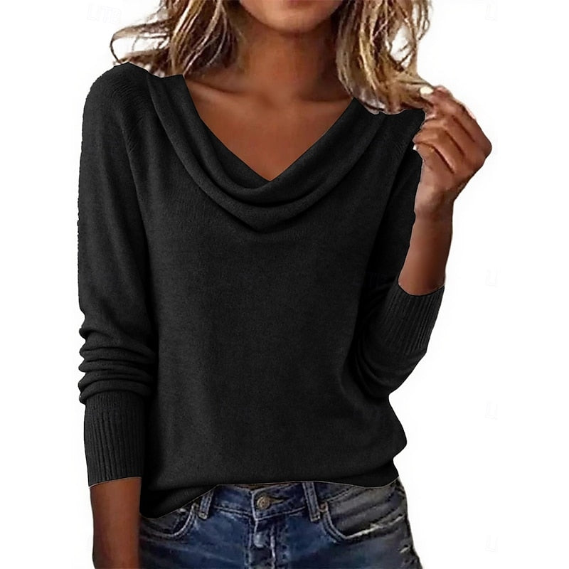 Draped Cowl Neck Sweater for Women, Plus Size