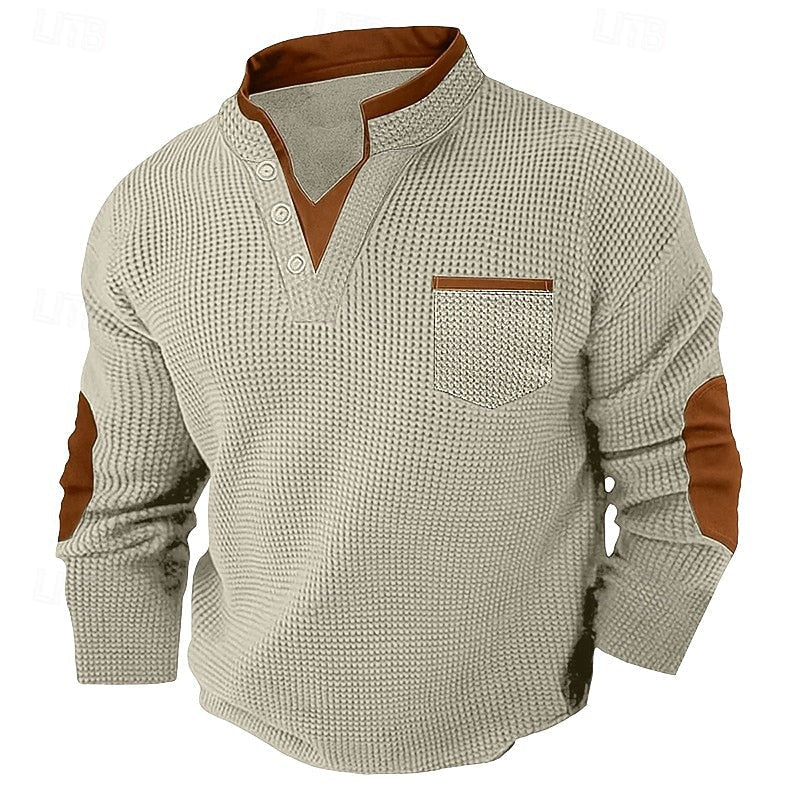 Textured Waffle Henley Shirt for Men, Plus Size