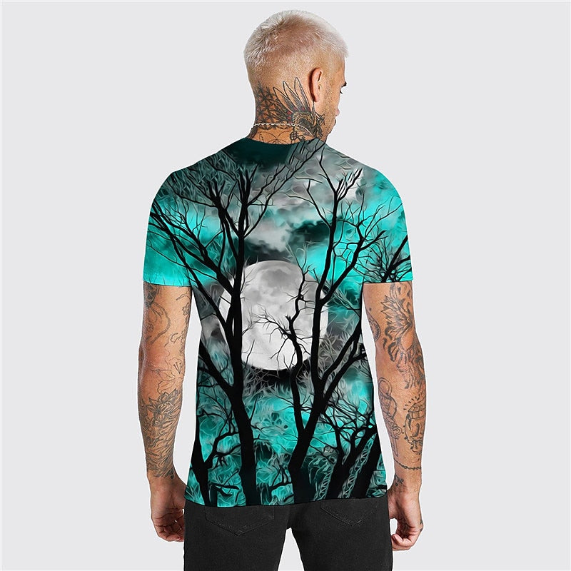 Halloween Moon Graphic Crew Neck T-Shirt for Men, Plus Size