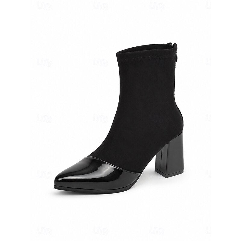 Cap-Toe Chunky Heel Ankle Boots for Women