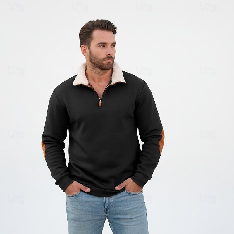 Standing Collar Half-Zip Pullover for Men, Plus Size