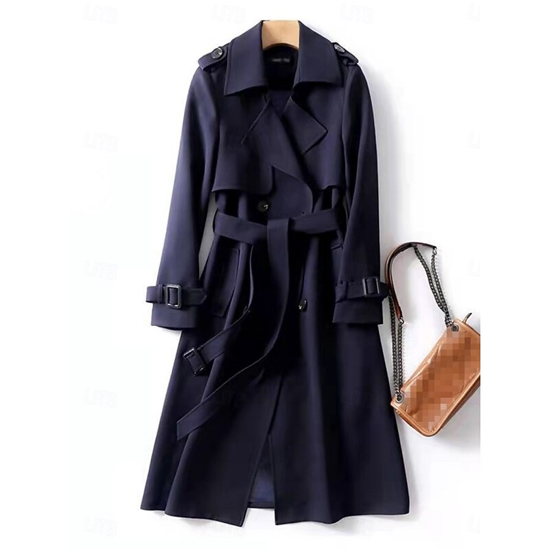 Belted Long Trench Coat for Women, Plus Size