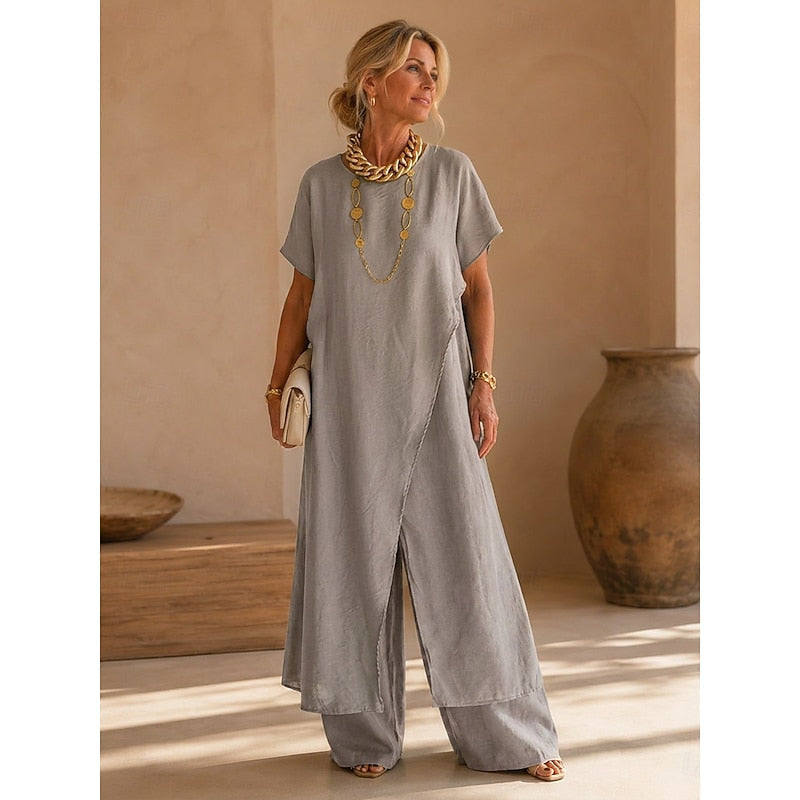 Relaxed Wrap-Front Two-Piece Set for Women, Plus Size