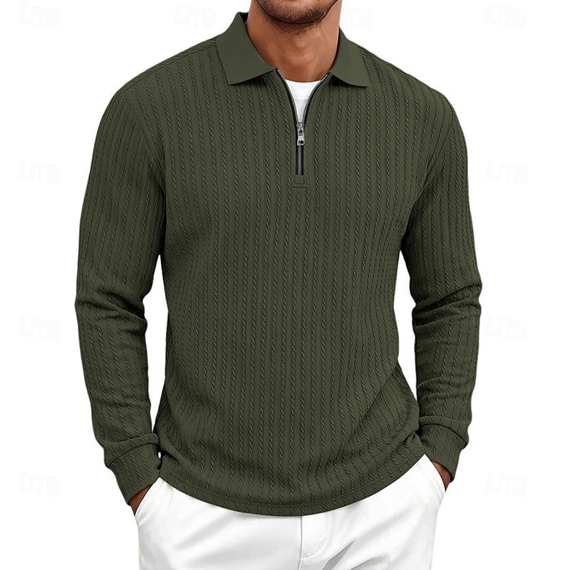 Quarter-Zip Polo Shirt for Men, Textured Style