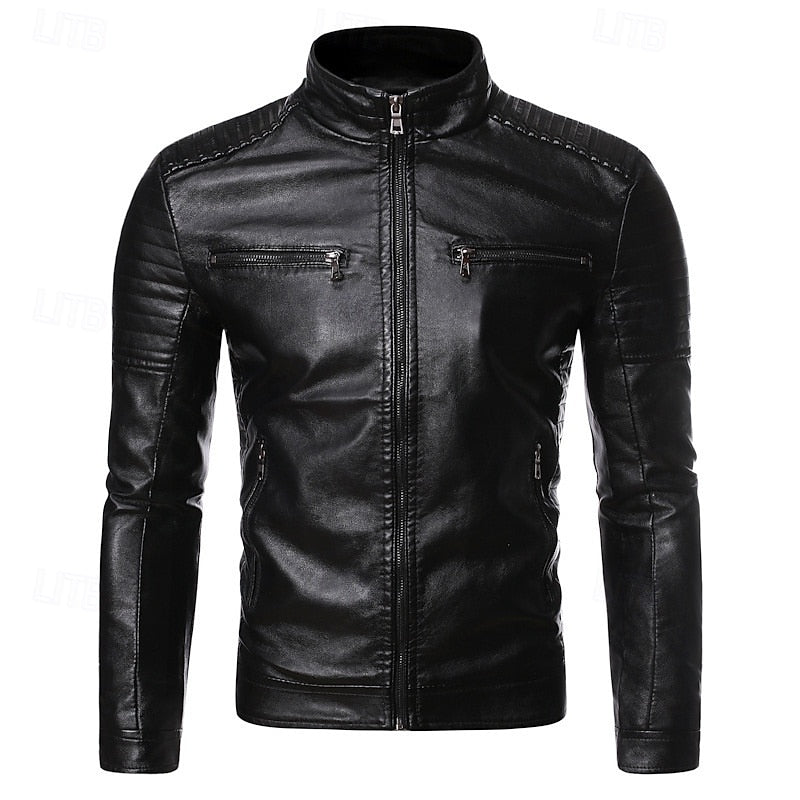 Stand-Collar Biker Jacket, Men's Classic Fit