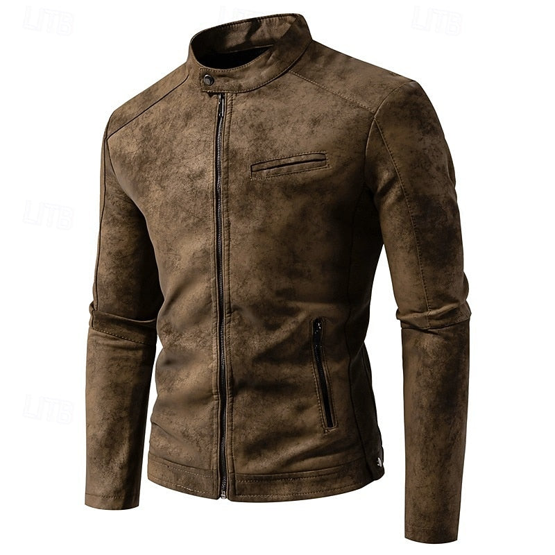 Stand-Collar Biker Jacket for Men, Classic Style