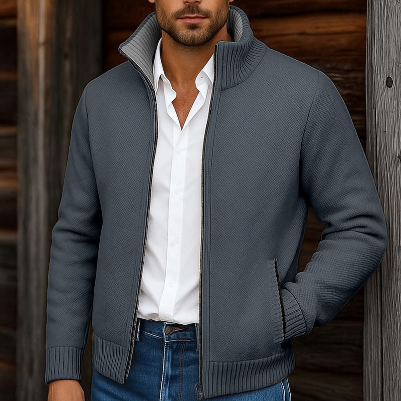 Men's Stand-Collar Zip Cardigan