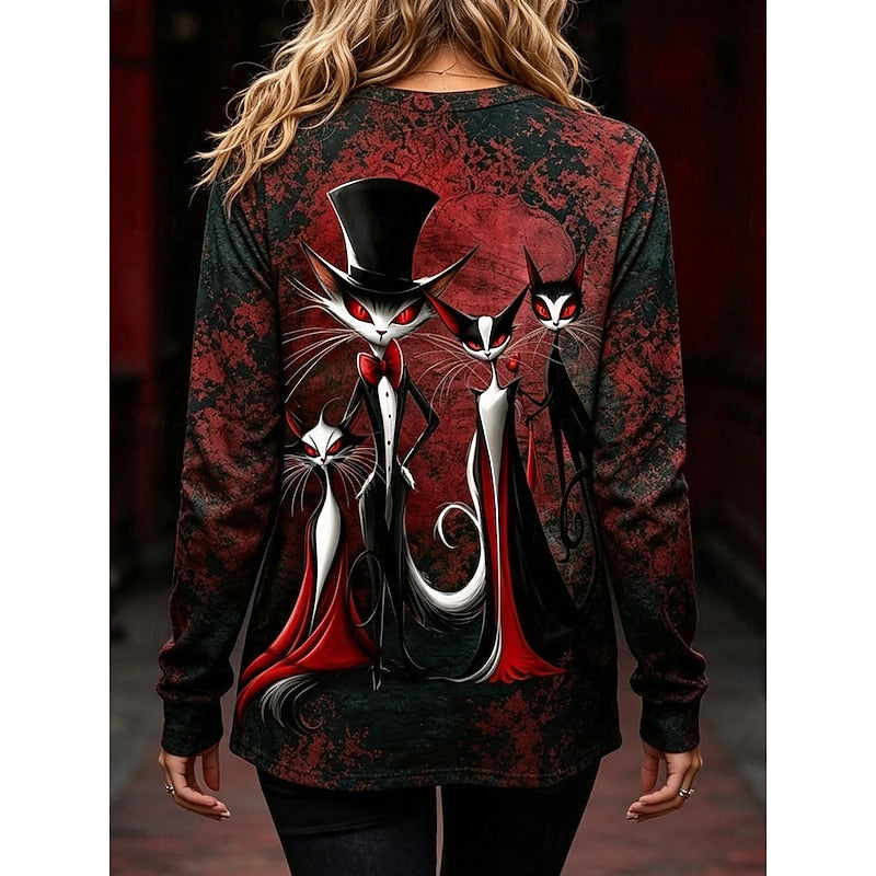 Halloween Gothic Graphic Long-Sleeve Top for Women