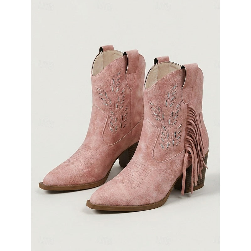 Tasseled Western Ankle Boots for Women