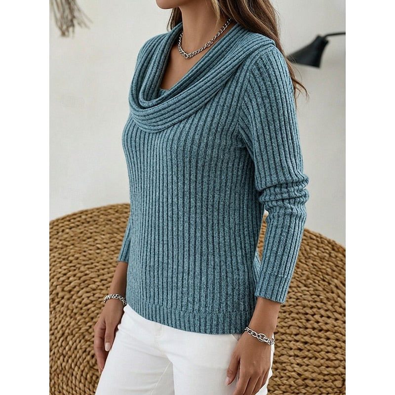 Cowl-Neck Ribbed Top for Women, Plus Size