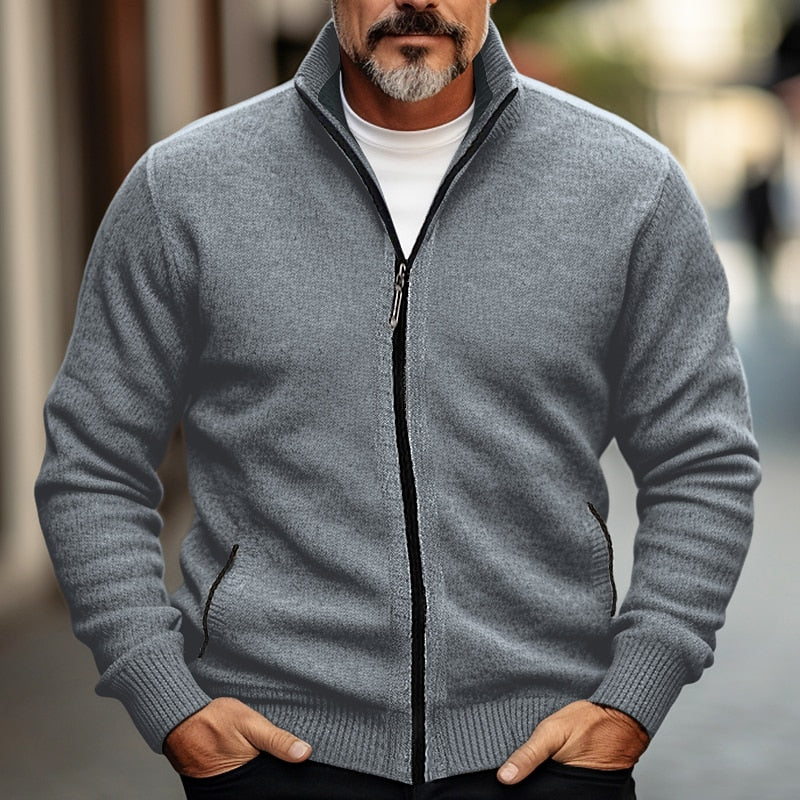 Stand-Collar Zip Cardigan for Men