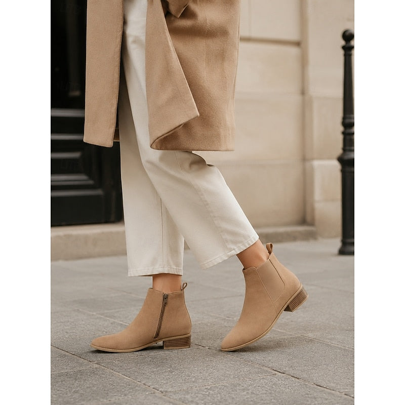 Ladies Pointed-Toe Block Heel Ankle Boots