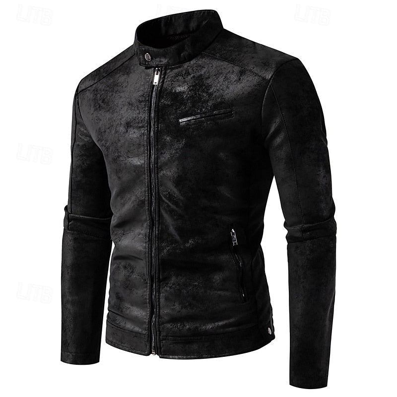 Stand-Collar Biker Jacket for Men, Classic Style