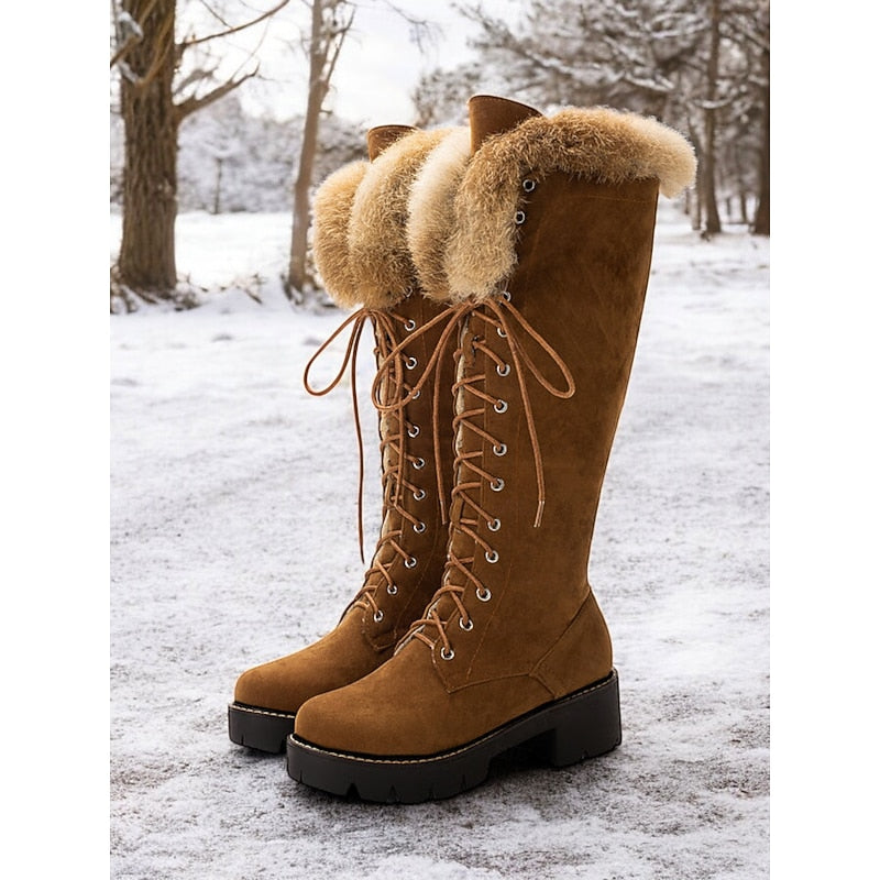 Lace-Up Knee-High Winter Boots for Women, Cozy Style