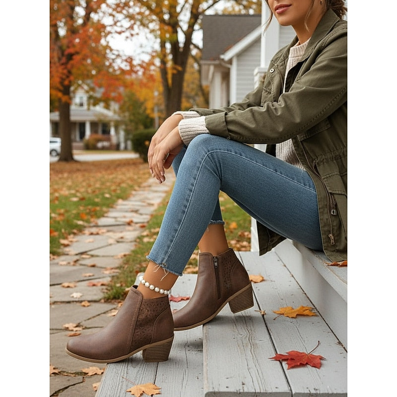 Ladies Cutout Low-Heel Ankle Boots